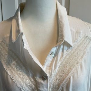 Vintage Free People sz M button blouse. Ivory, lace, boho flowy.